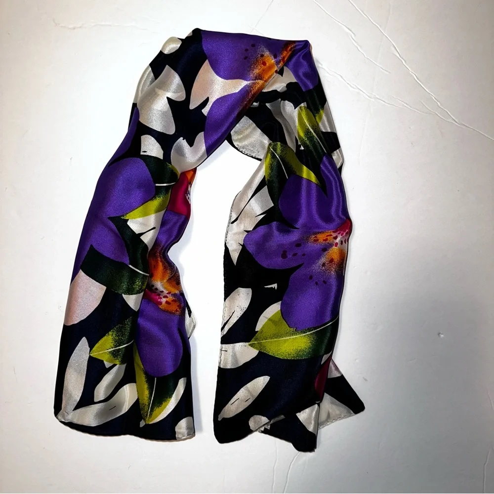 Echo Silk Scarf with Purple and Black Floral Design - Picture 4 of 4